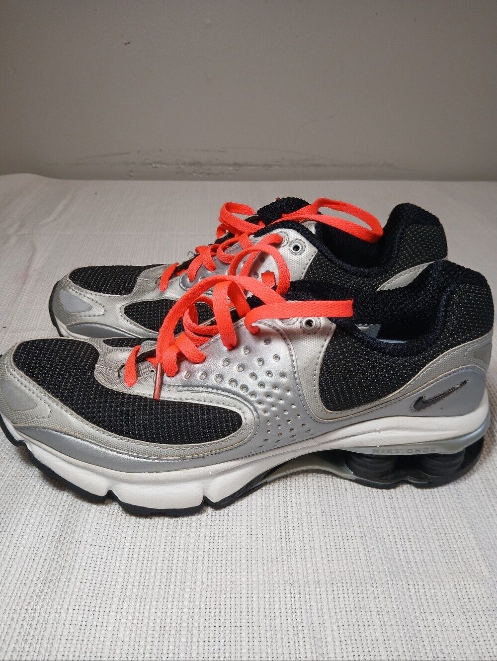 Nike Black and Gray Running Sneakers with Bright Coral Laces